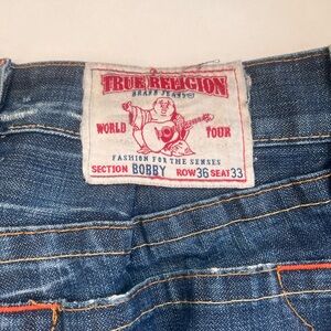 True Religion Men's Straight Jeans - Blue with Orange Stitching